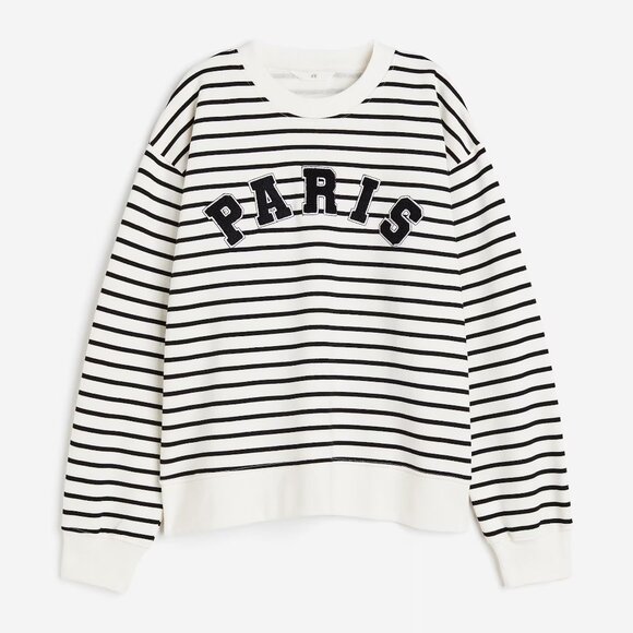 H&M Striped Paris Crew Neck Sweatshirt SZ L - Picture 1 of 10